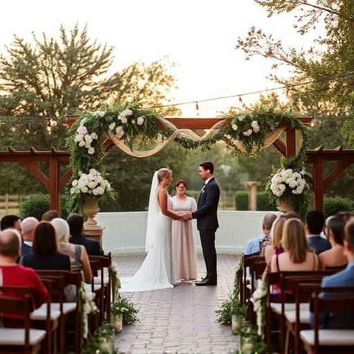 Fotografia de um casamento ao ar livre com decoração rústica e elegante.