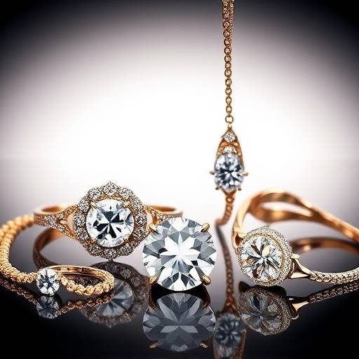 Fotografia de um conjunto de joias de luxo em um fundo elegante e bem iluminado.